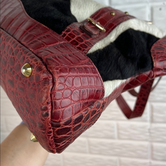 MARCO BUGGIANI CALF HAIR CROC EMBOSSED GENUINE LEATHER BOWLER BAG MADE IN ITALY - Picture 11 of 17